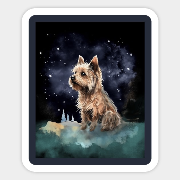silky terrier watching stars Sticker by Tees of Joy